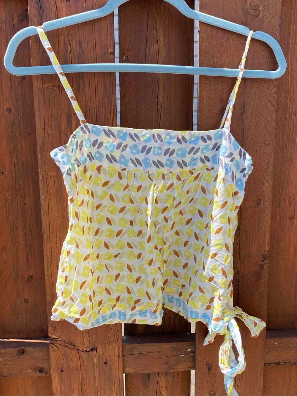 Cotton Camisole Side Tie Spaghetti Strap Size M 70s Retro Print